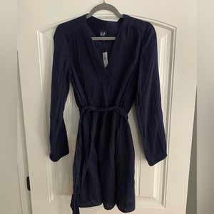 Gap Navy Long Sleeve Dress with waist tie - Size XS